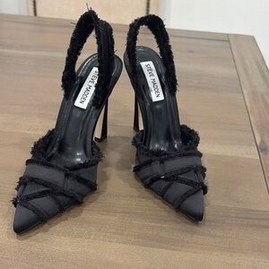 Steve Madden Black Stiletto Heels with Frayed Straps